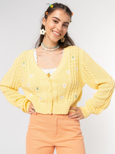 Flower Child Cable Knit Cardigan - Minga London