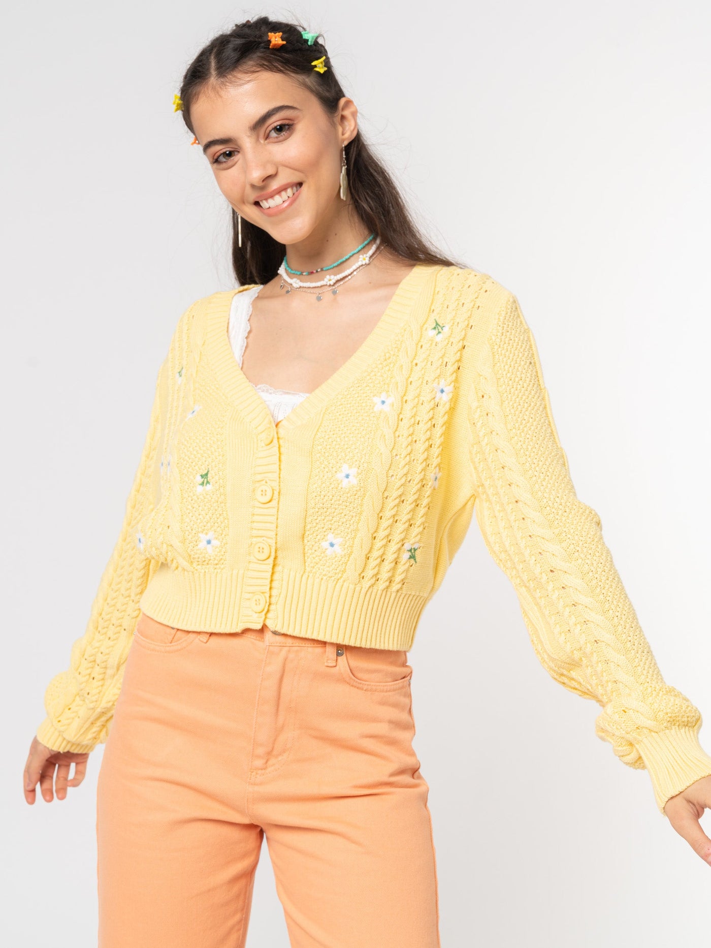 Flower Child Cable Knit Cardigan - Minga London