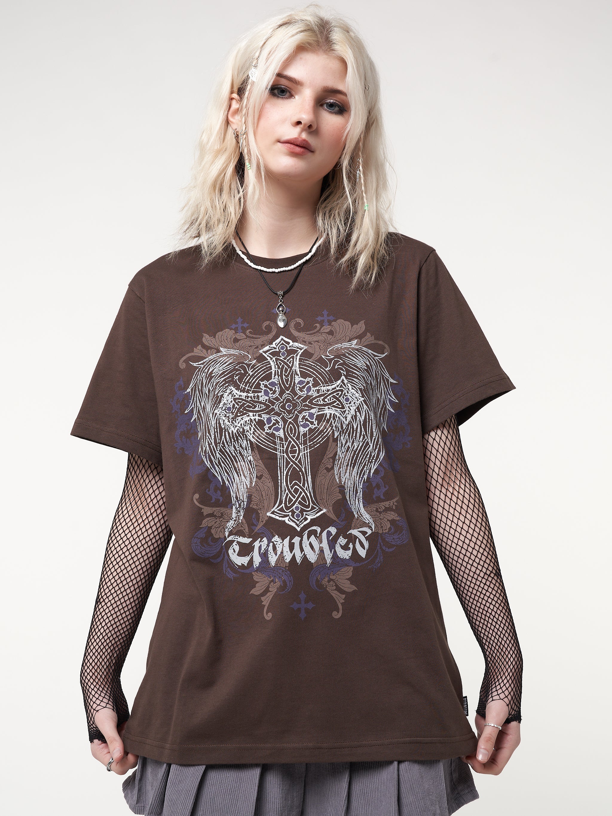 Winged Cross Brown T-shirt - Minga London