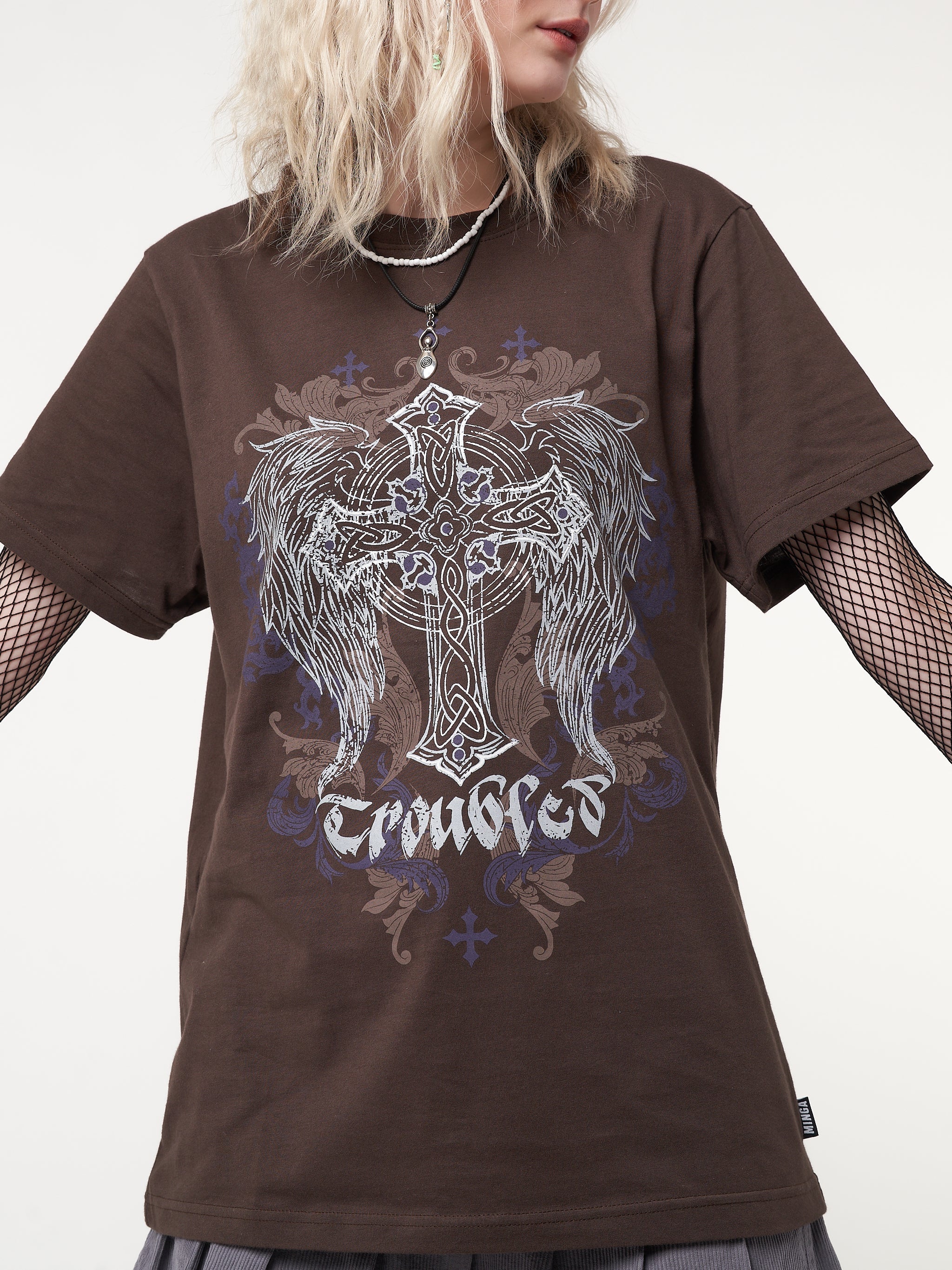 Winged Cross Brown T-shirt - Minga London