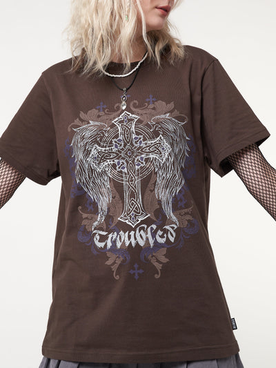 Winged Cross Brown T-shirt - Minga London