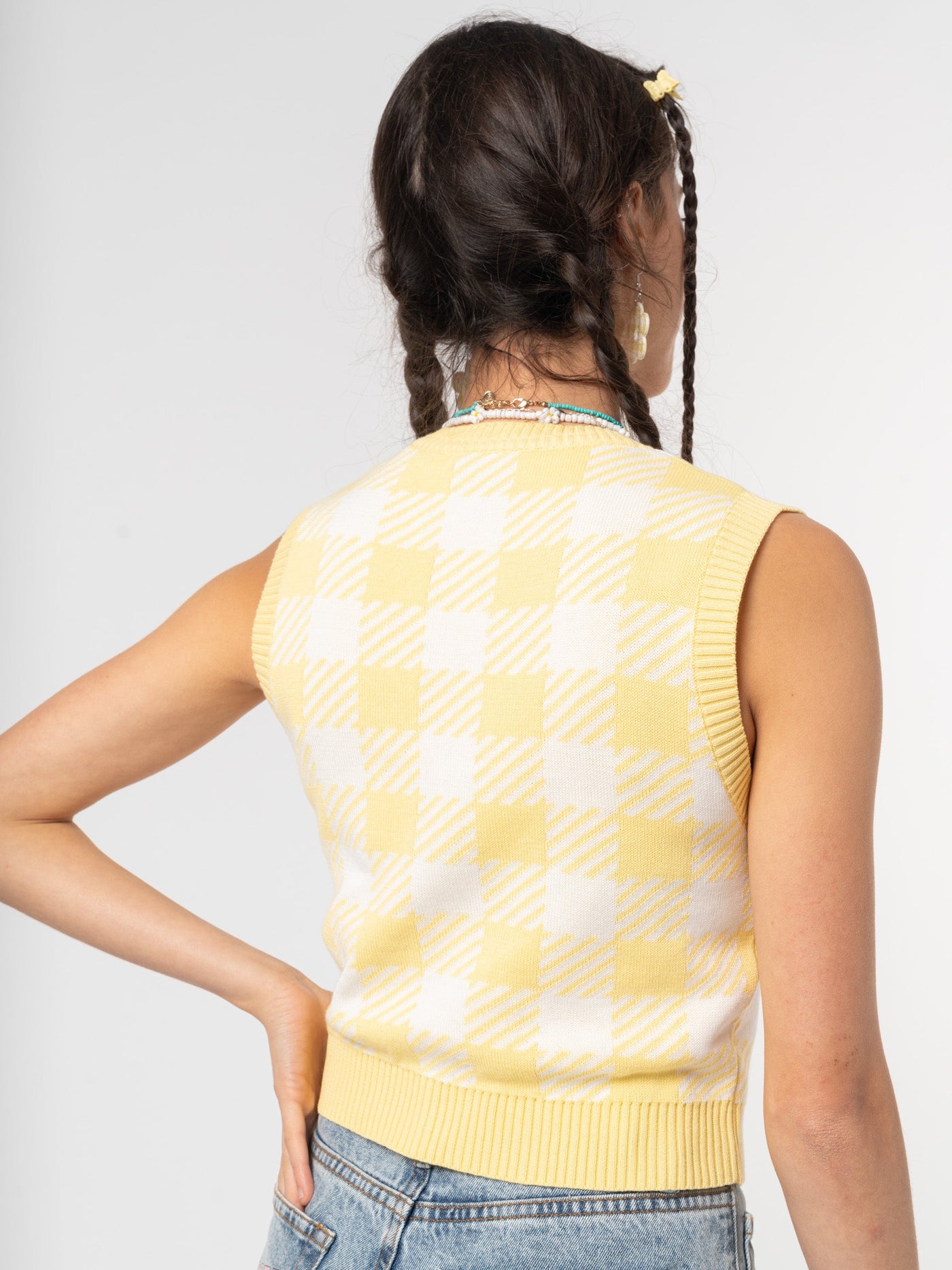 Yellow Check Knitted Sweater Vest - Minga London