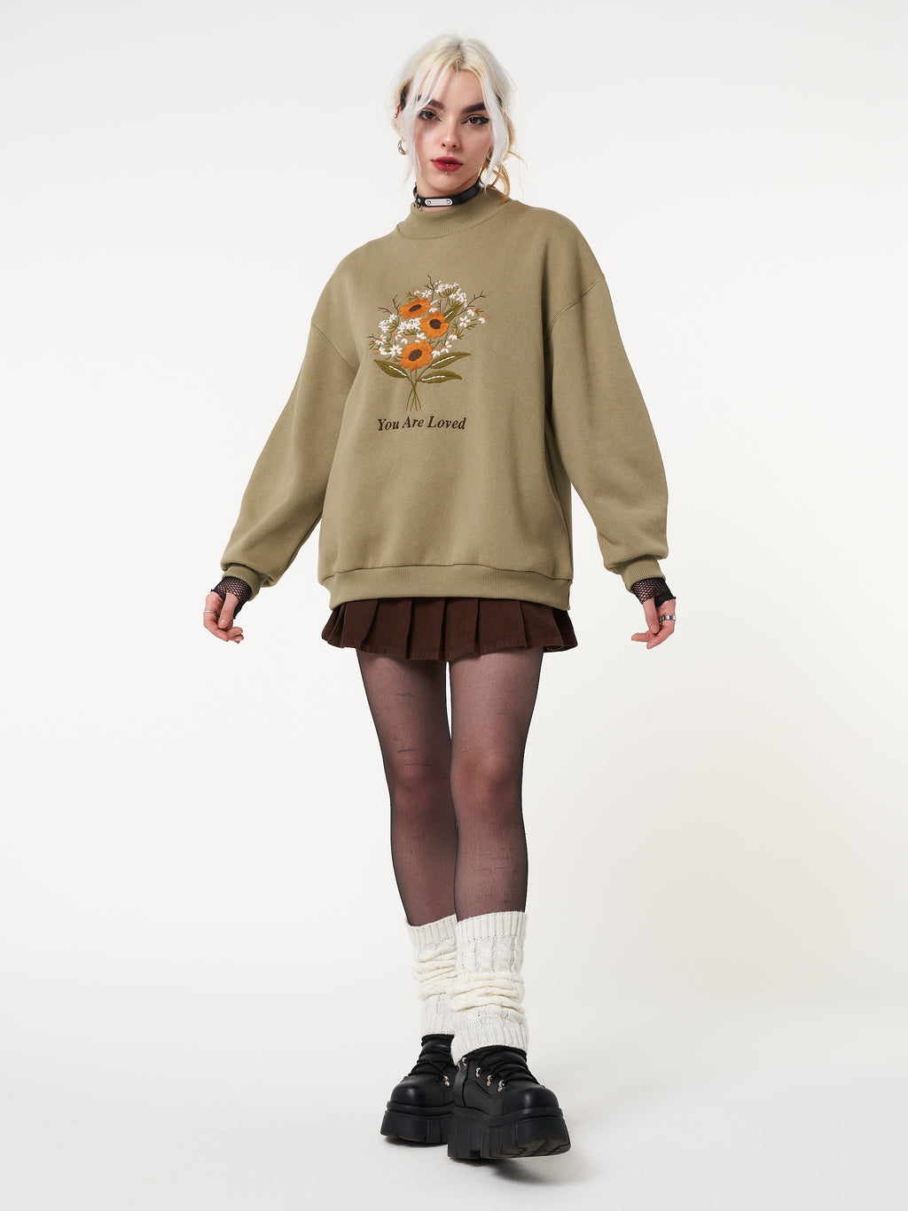 You are Loved Flower Bouquet High Neck Sweater - Minga London