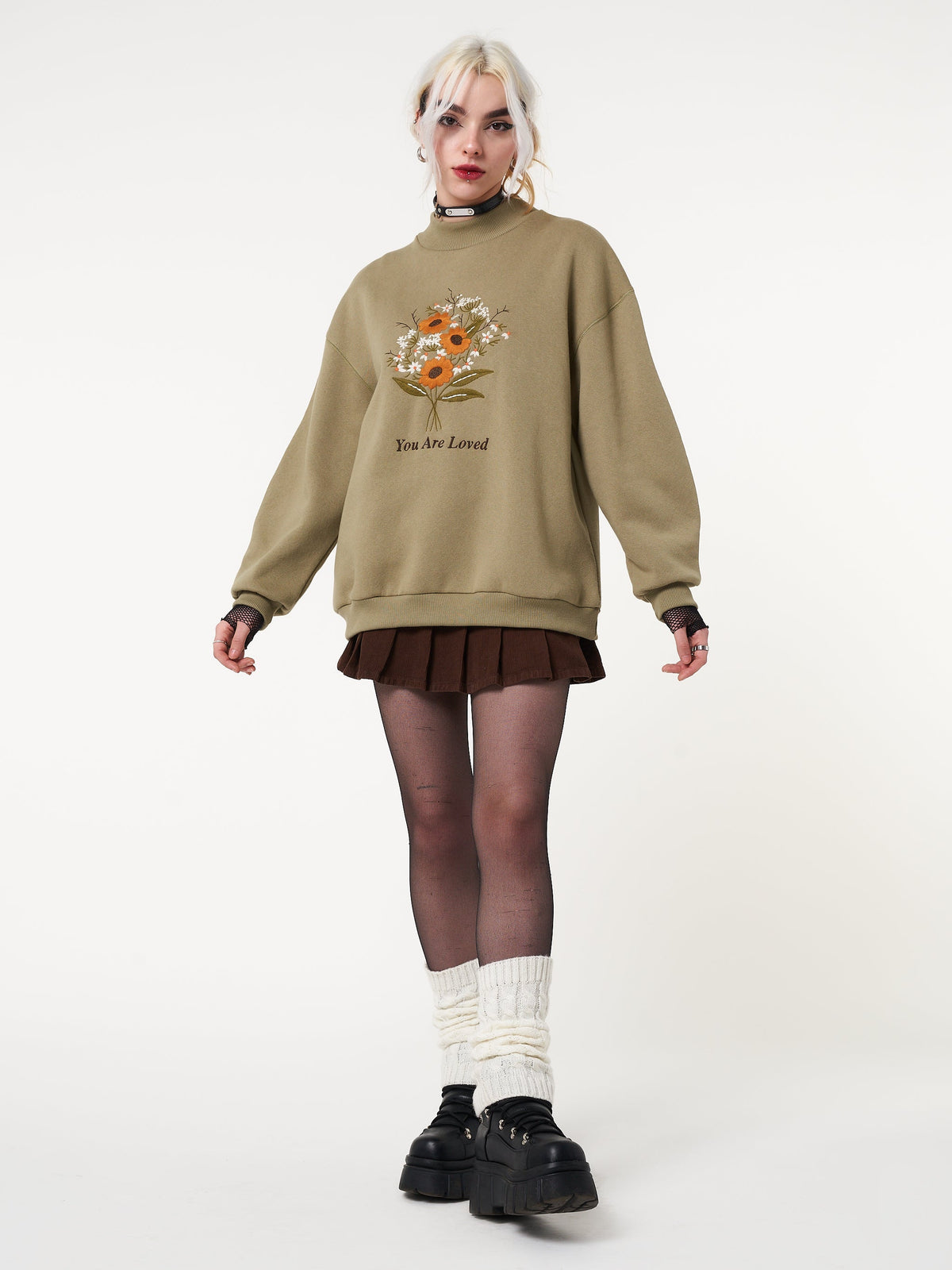 You are Loved Flower Bouquet High Neck Sweater - Minga London