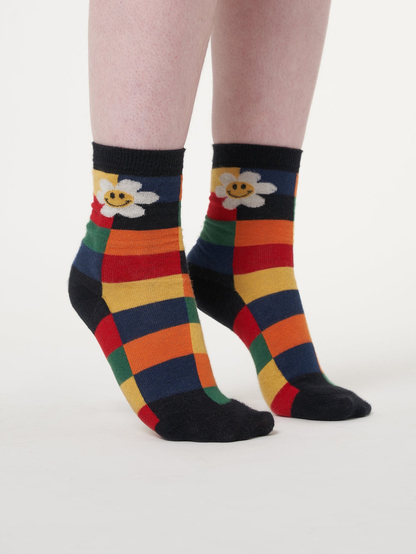Minga x Strangervinyl Happy Flower Rainbow Check Socks - Minga London