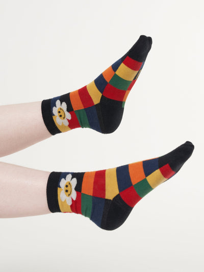 Minga x Strangervinyl Happy Flower Rainbow Check Socks - Minga London