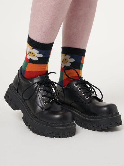 Minga x Strangervinyl Happy Flower Rainbow Check Socks - Minga London