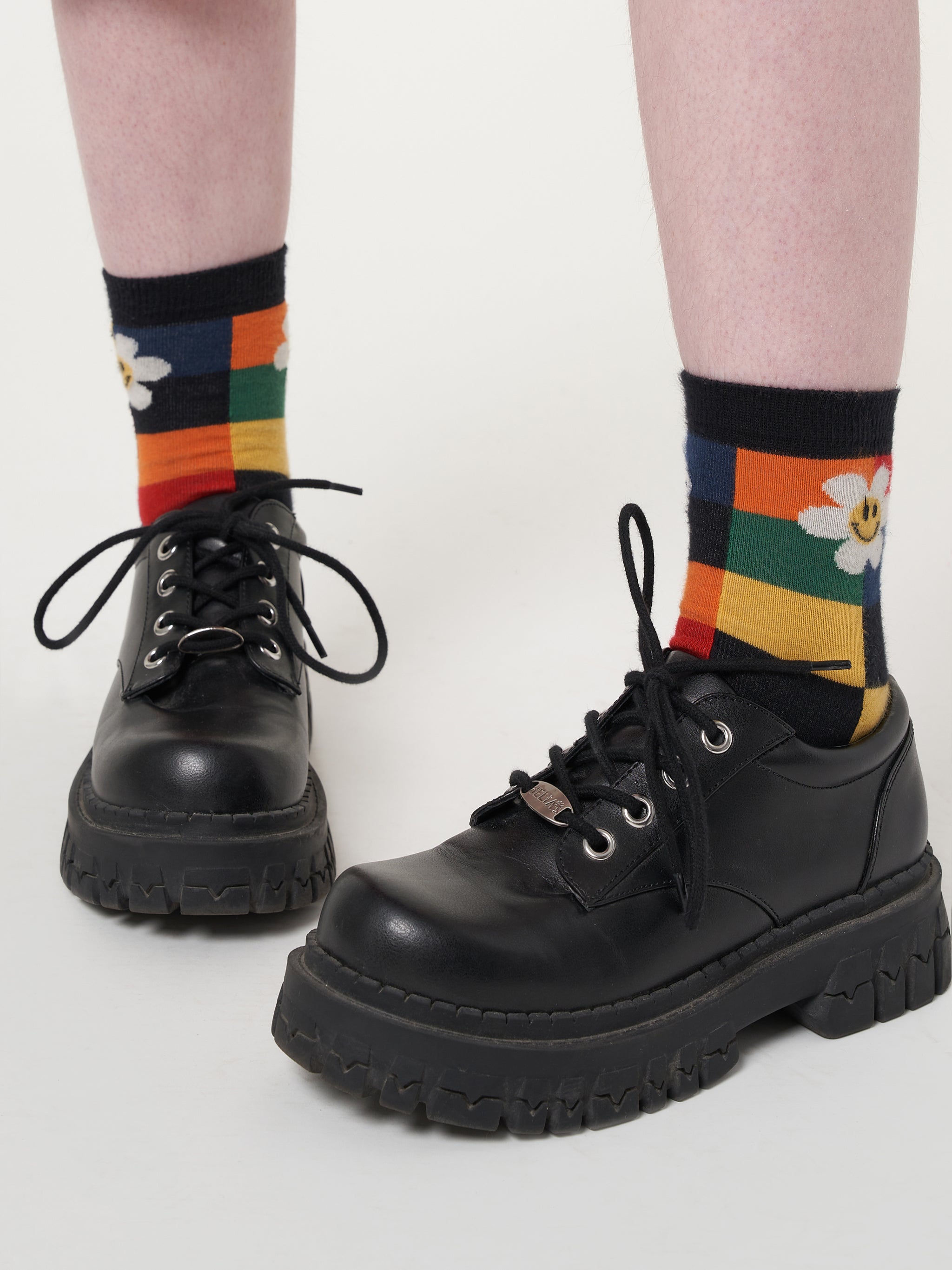 Minga x Strangervinyl Happy Flower Rainbow Check Socks - Minga London