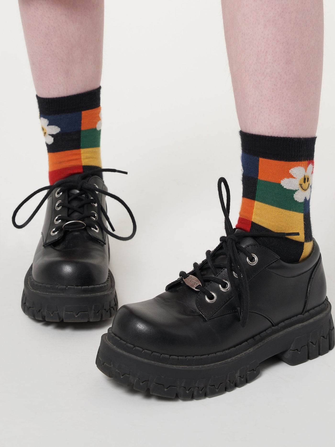 Minga x Strangervinyl Happy Flower Rainbow Check Socks - Minga London