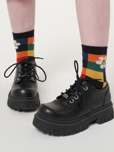 Minga x Strangervinyl Happy Flower Rainbow Check Socks - Minga London