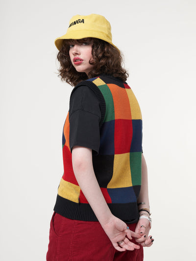 Minga x Strangervinyl Happy Flower Rainbow Check Vest - Minga London