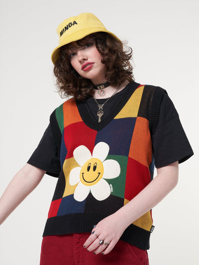 Minga x Strangervinyl Happy Flower Rainbow Check Vest - Minga London