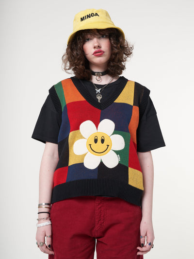 Minga x Strangervinyl Happy Flower Rainbow Check Vest - Minga London