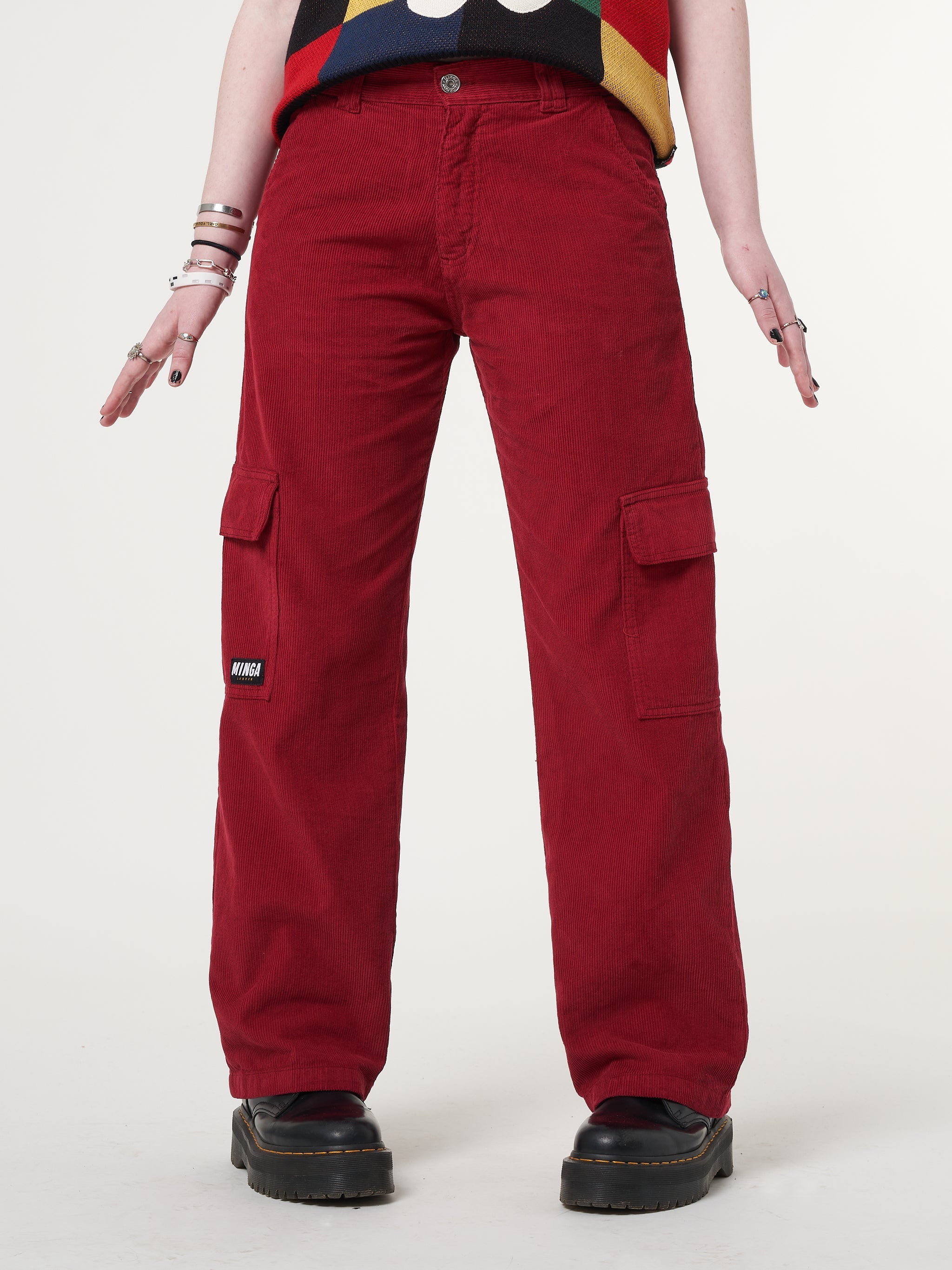 Minga x Strangervinyl Red Corduroy Cargo Pants - Minga London