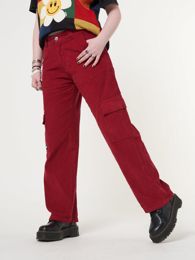 Minga x Strangervinyl Red Corduroy Cargo Pants - Minga London