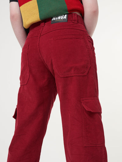 Minga x Strangervinyl Red Corduroy Cargo Pants - Minga London