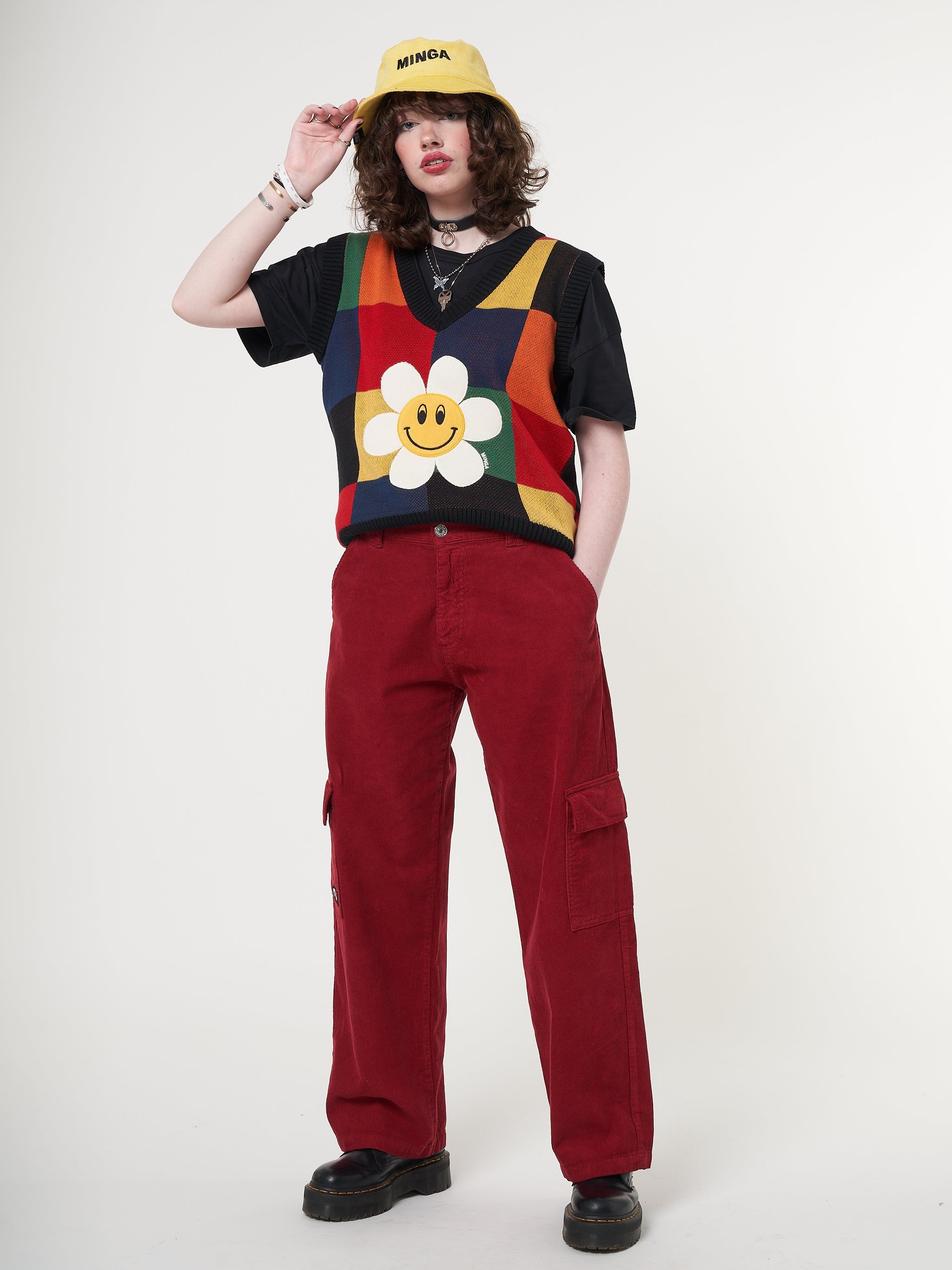 Minga x Strangervinyl Happy Flower Rainbow Check Vest - Minga London