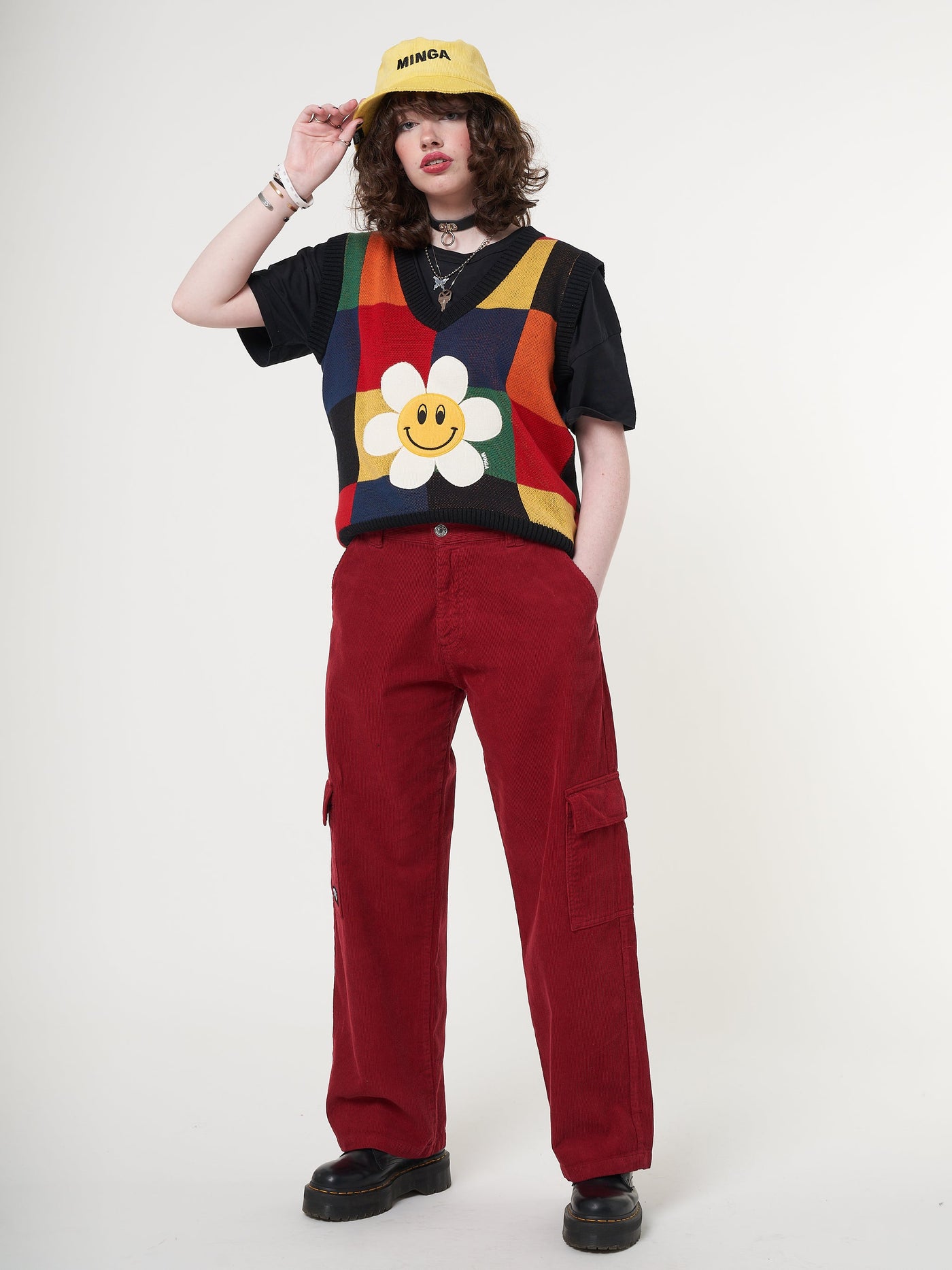 Minga x Strangervinyl Happy Flower Rainbow Check Vest - Minga London
