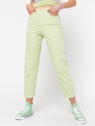 Pastel Green Denim Mom Jeans - Minga London