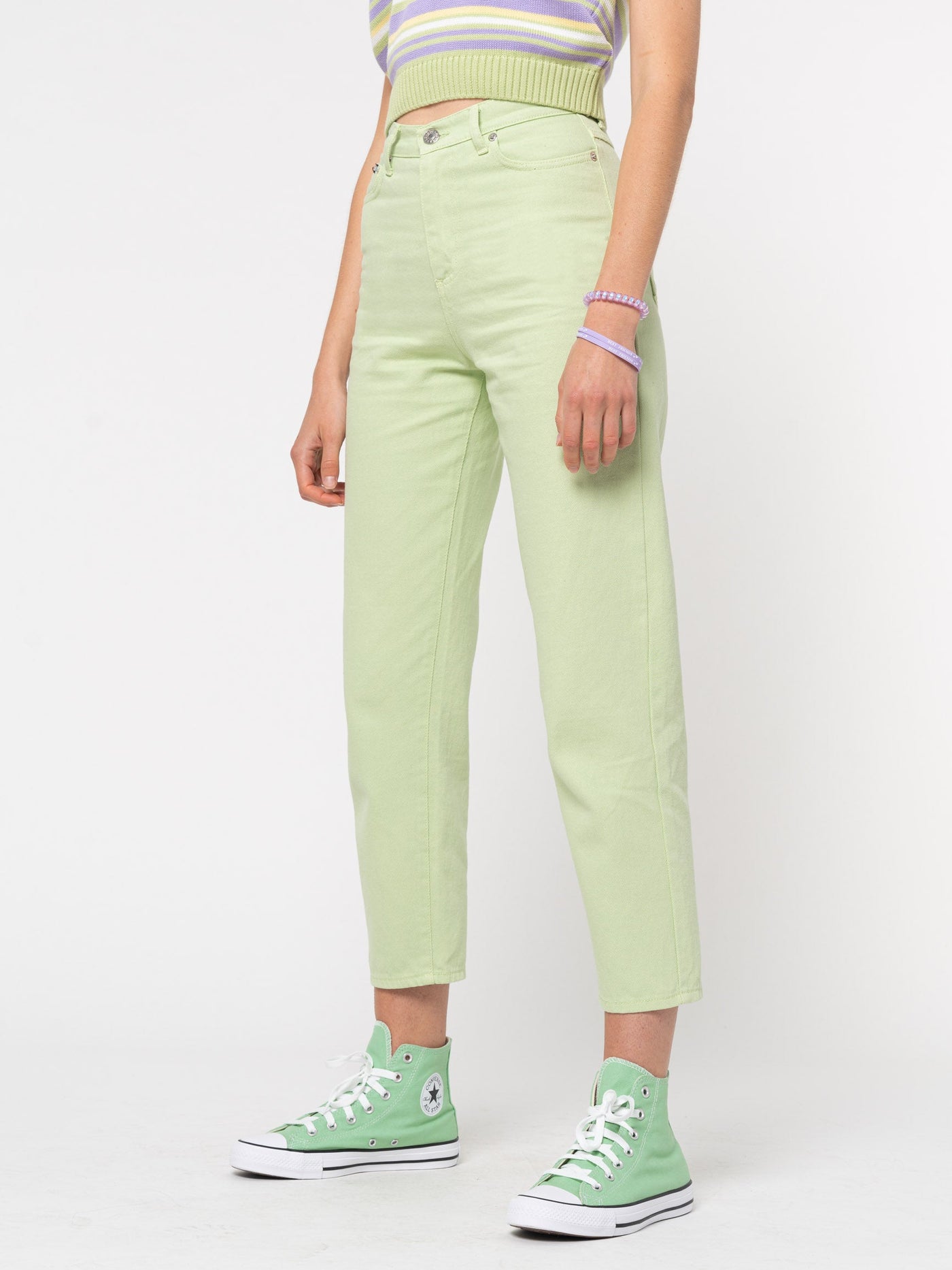 Pastel Green Denim Mom Jeans - Minga London