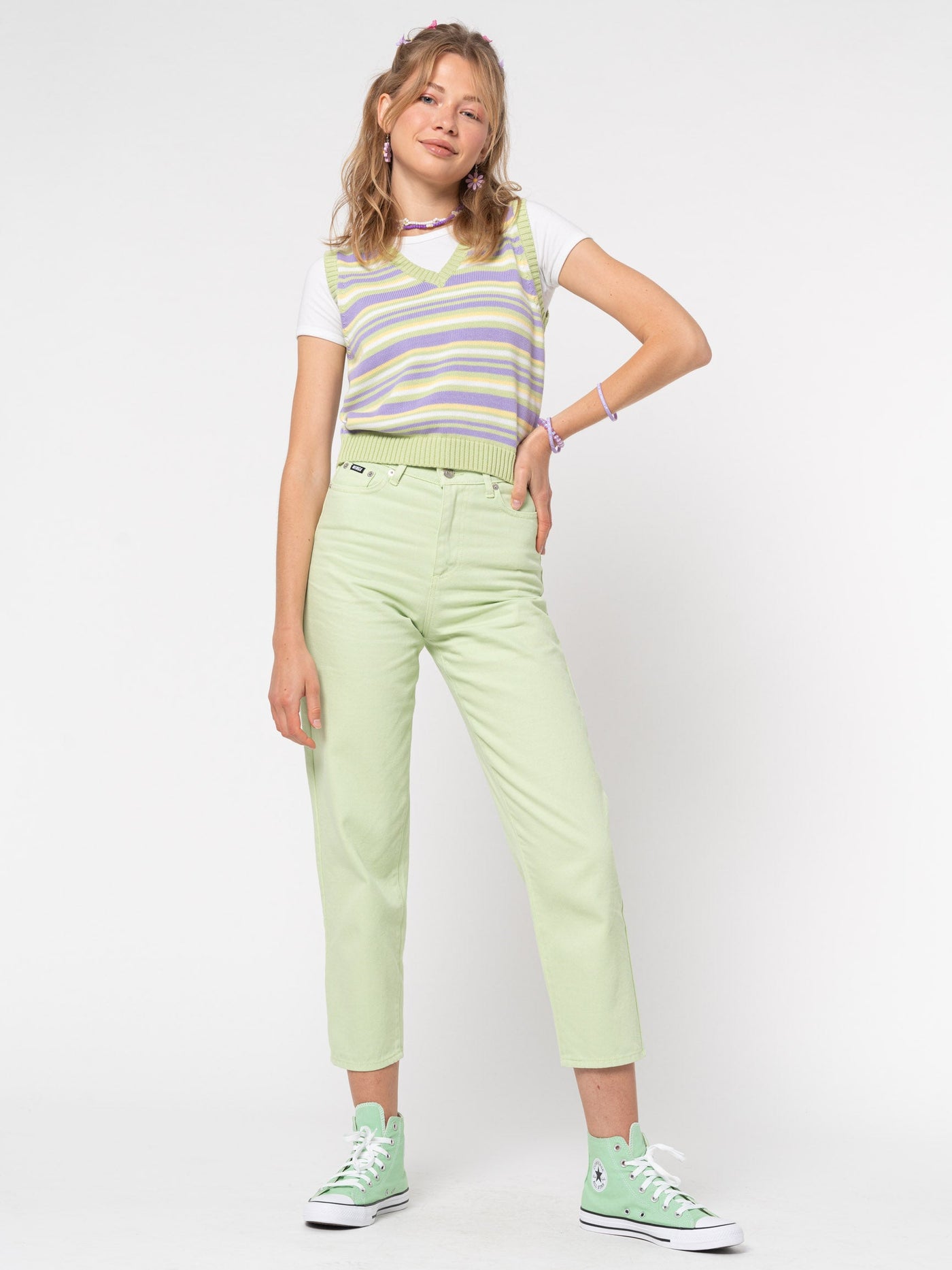 Pastel Green Denim Mom Jeans - Minga London