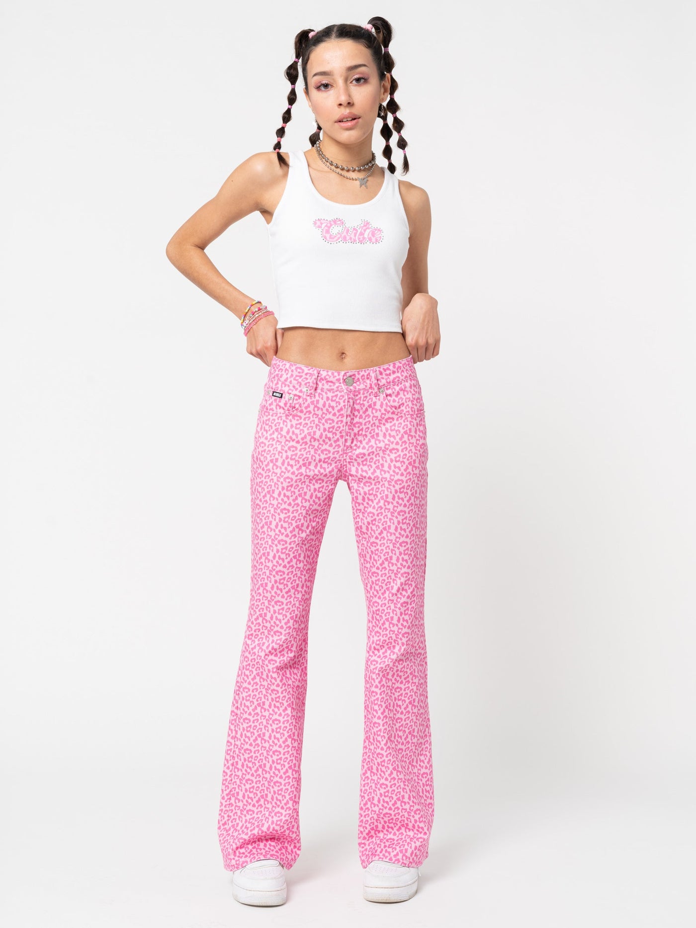 Pink Leopard Flare Jeans - Minga London