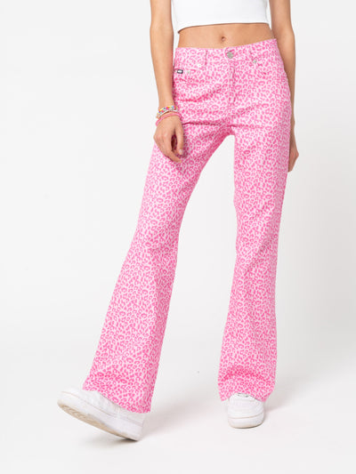 Pink Leopard Flare Jeans - Minga London