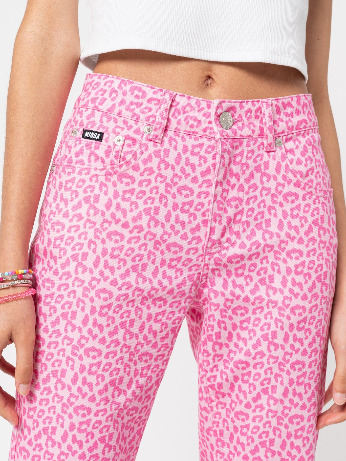 Pink Leopard Flare Jeans - Minga London