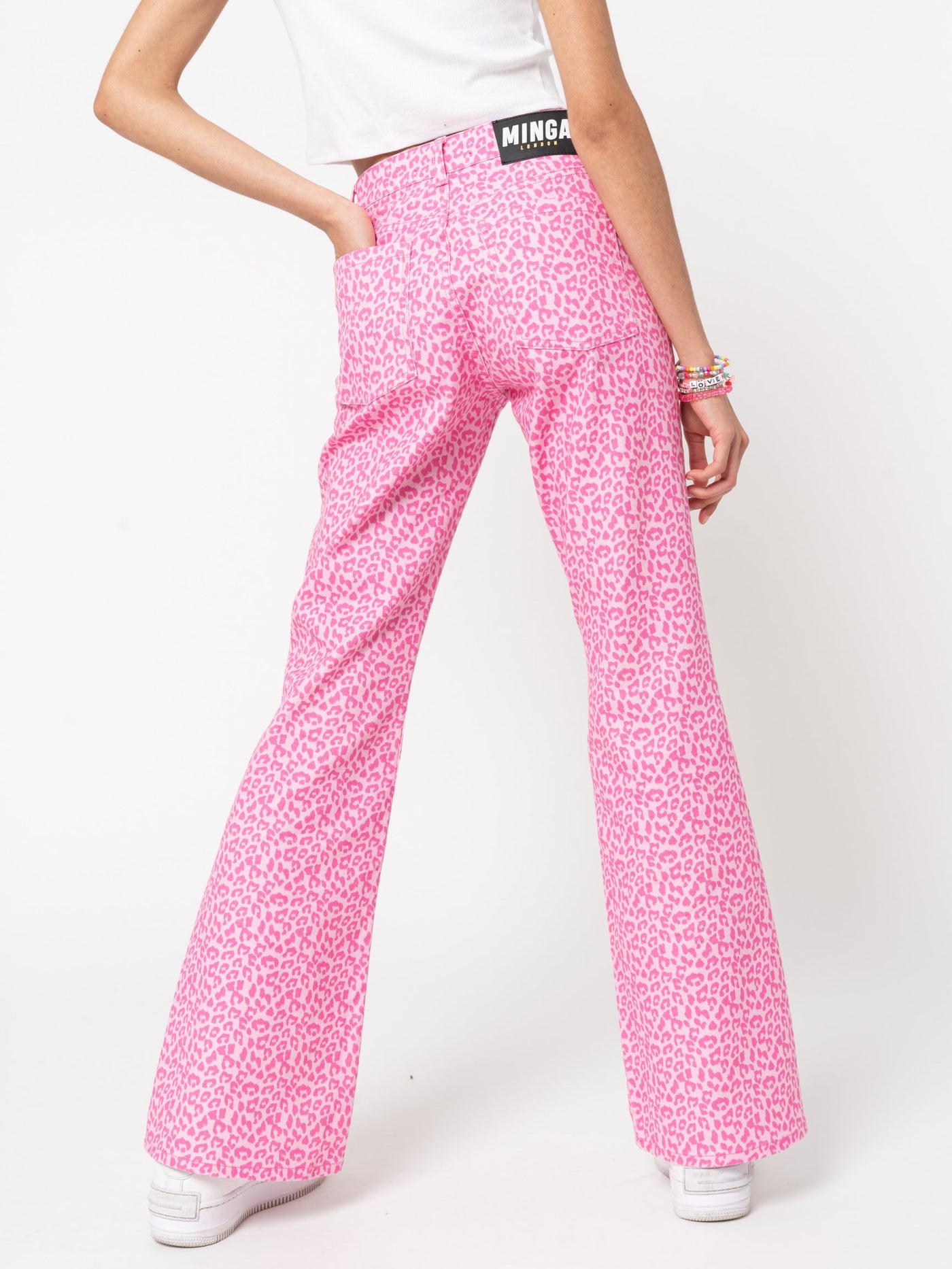 Pink Leopard Flare Jeans - Minga London