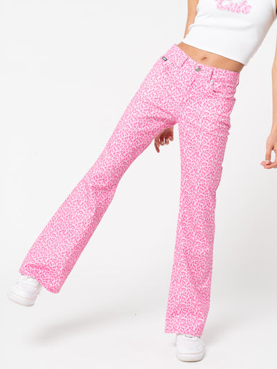 Pink Leopard Flare Jeans - Minga London