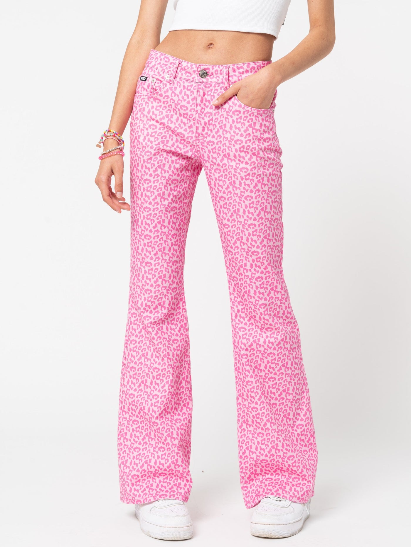 Pink Leopard Flare Jeans - Minga London