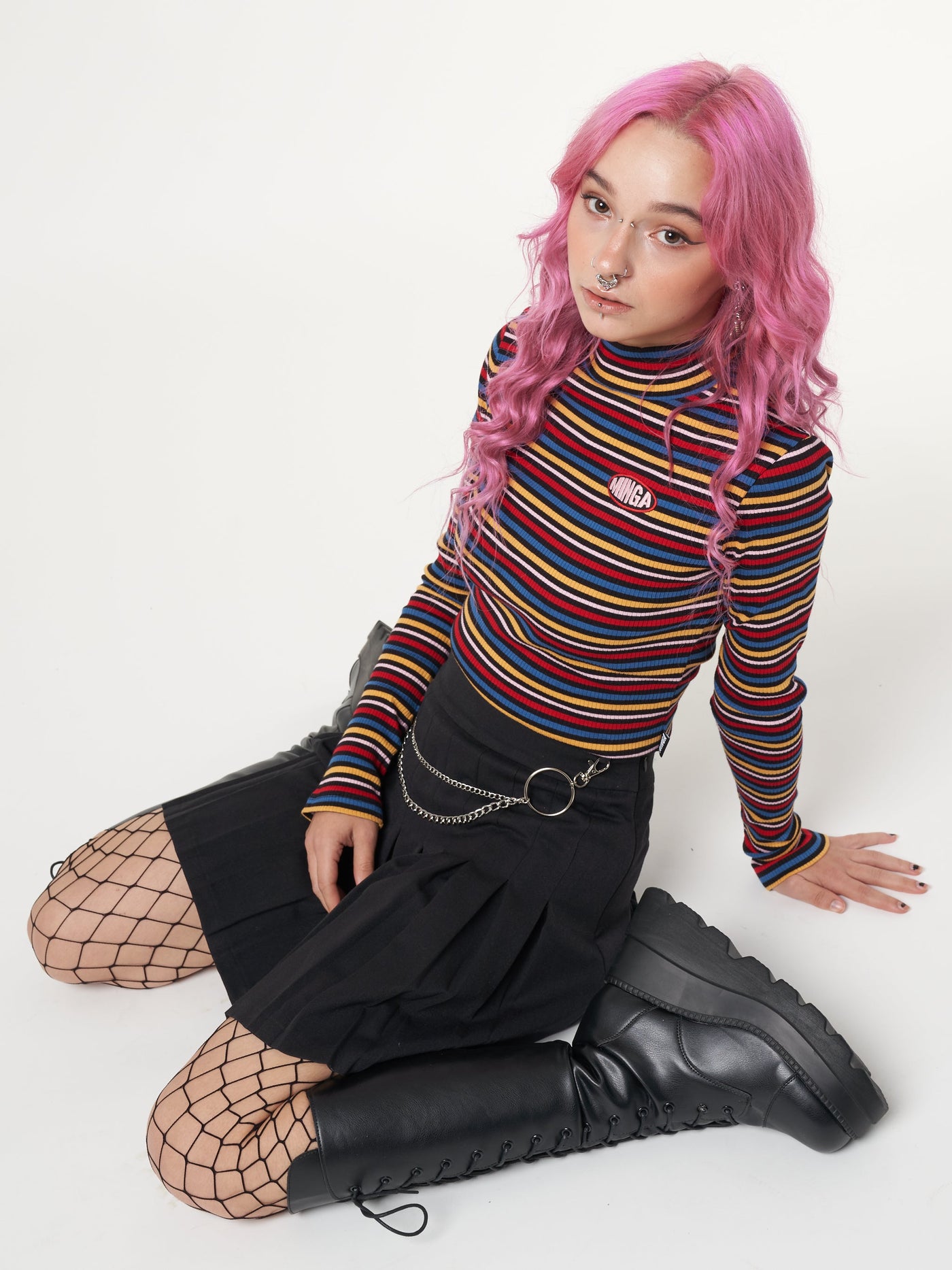 Rainbow Striped Ribbed Top - Minga London