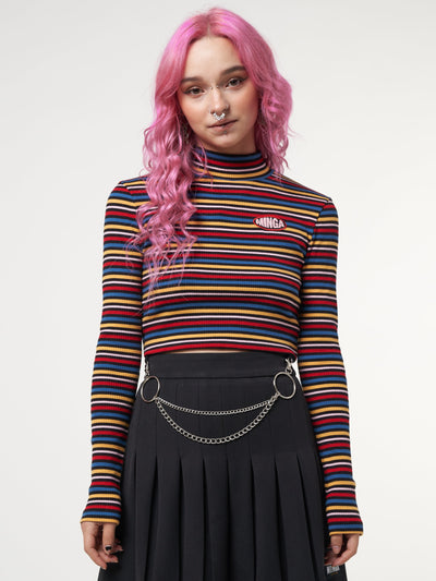 Rainbow Striped Ribbed Top - Minga London