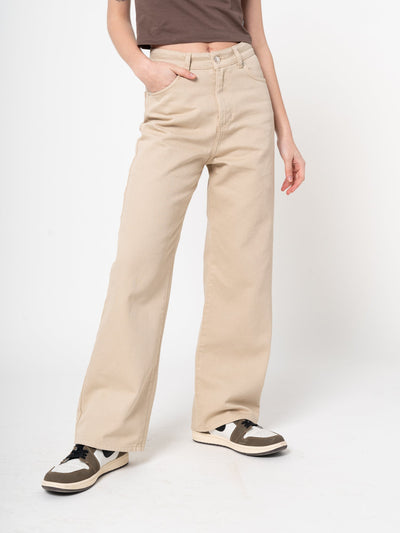 Sand Beige Wide Leg Trousers - Minga London