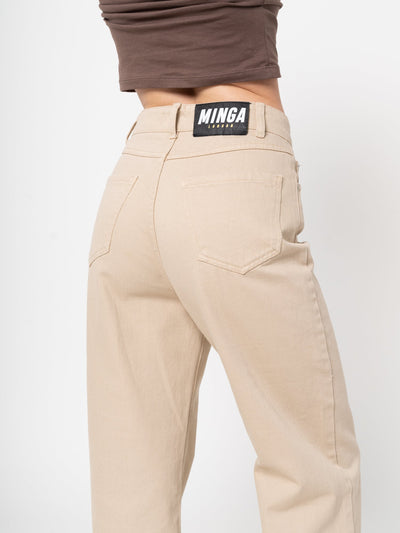 Sand Beige Wide Leg Trousers - Minga London