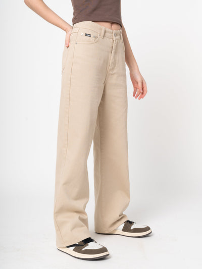 Sand Beige Wide Leg Trousers - Minga London