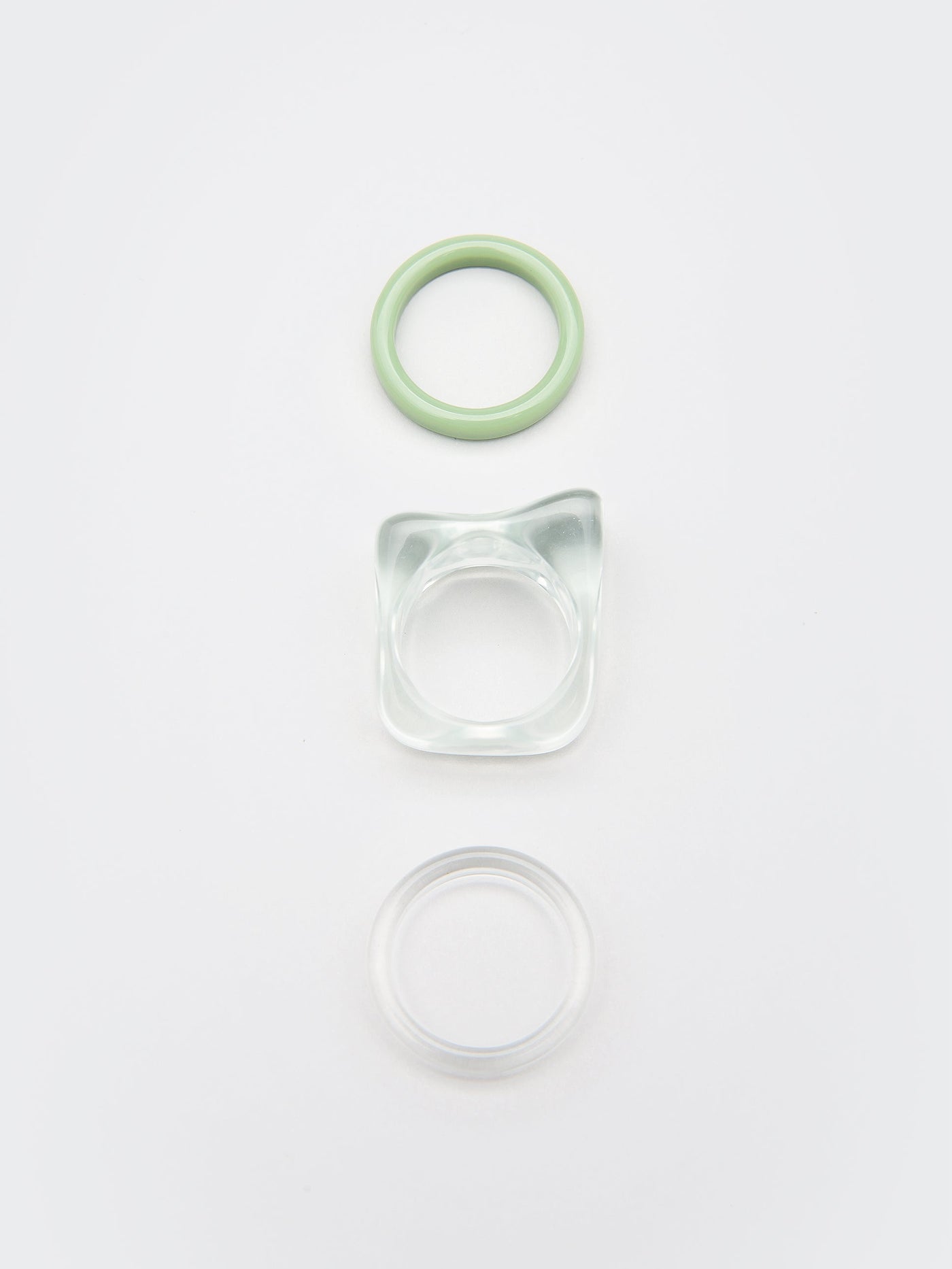 Translucent Green Plastic Rings Set - Minga London