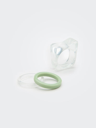 Translucent Green Plastic Rings Set - Minga London