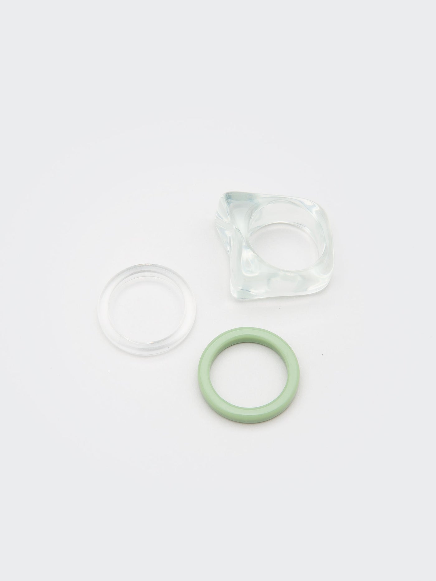 Translucent Green Plastic Rings Set - Minga London