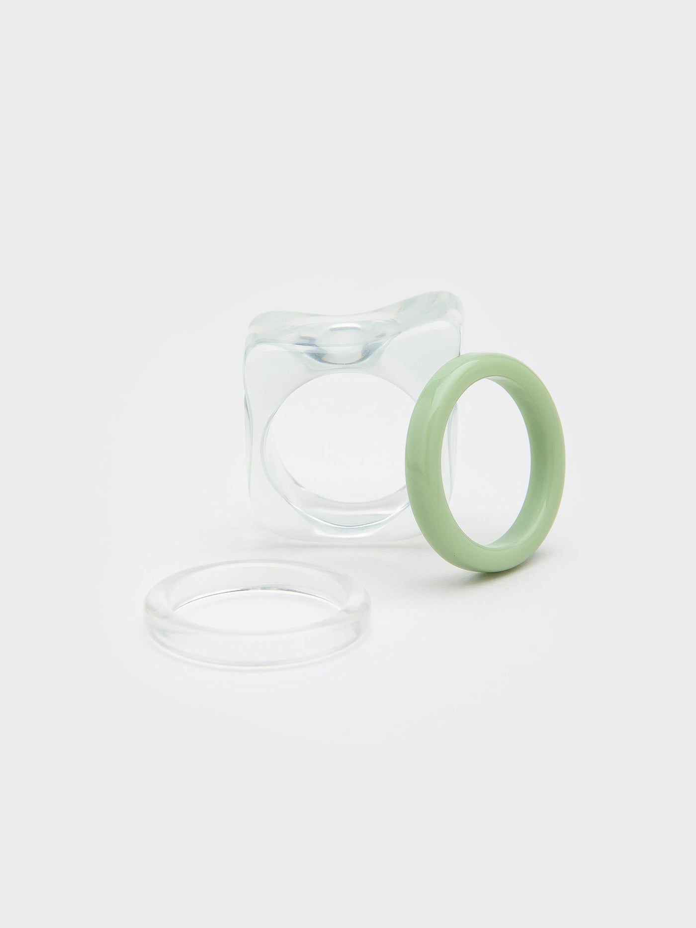 Translucent Green Plastic Rings Set - Minga London