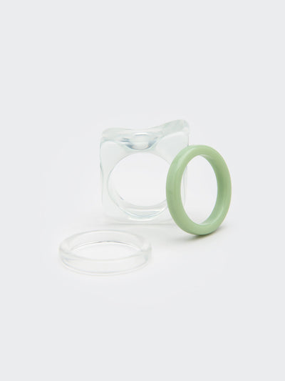 Translucent Green Plastic Rings Set - Minga London