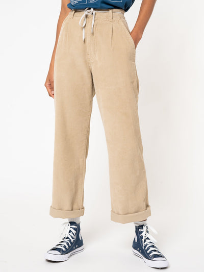 Wheat Beige Corduroy Pleated Trousers - Minga London