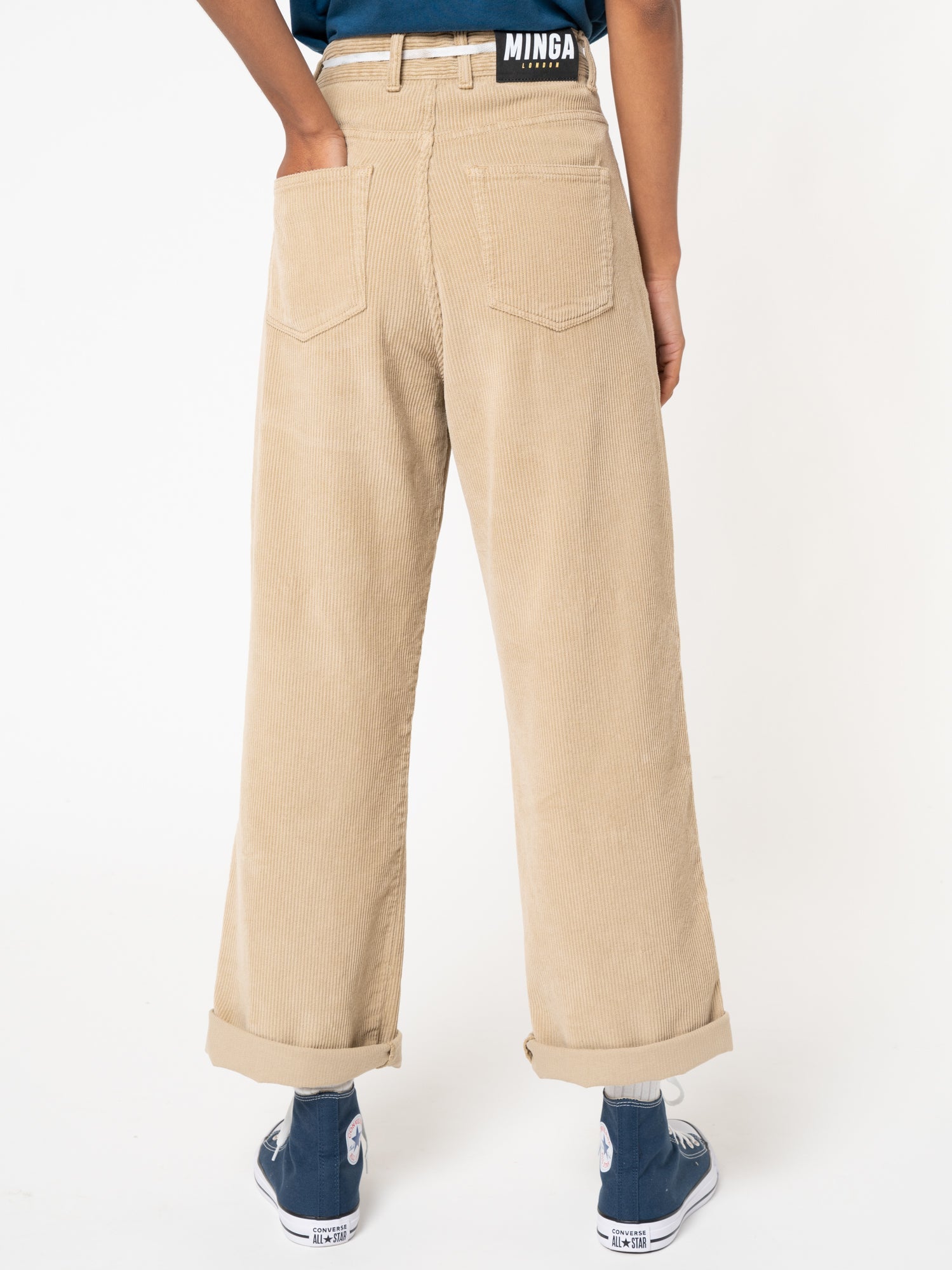 Wheat Beige Corduroy Pleated Trousers - Minga London