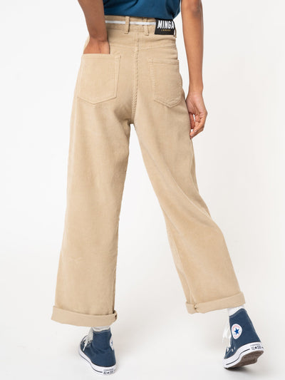 Wheat Beige Corduroy Pleated Trousers - Minga London