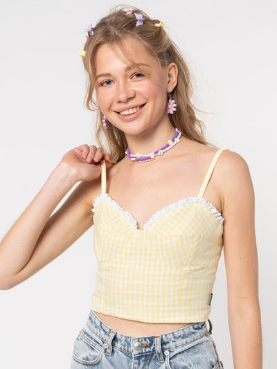 Maisie Yellow Gingham Frill Corset Top - Minga London