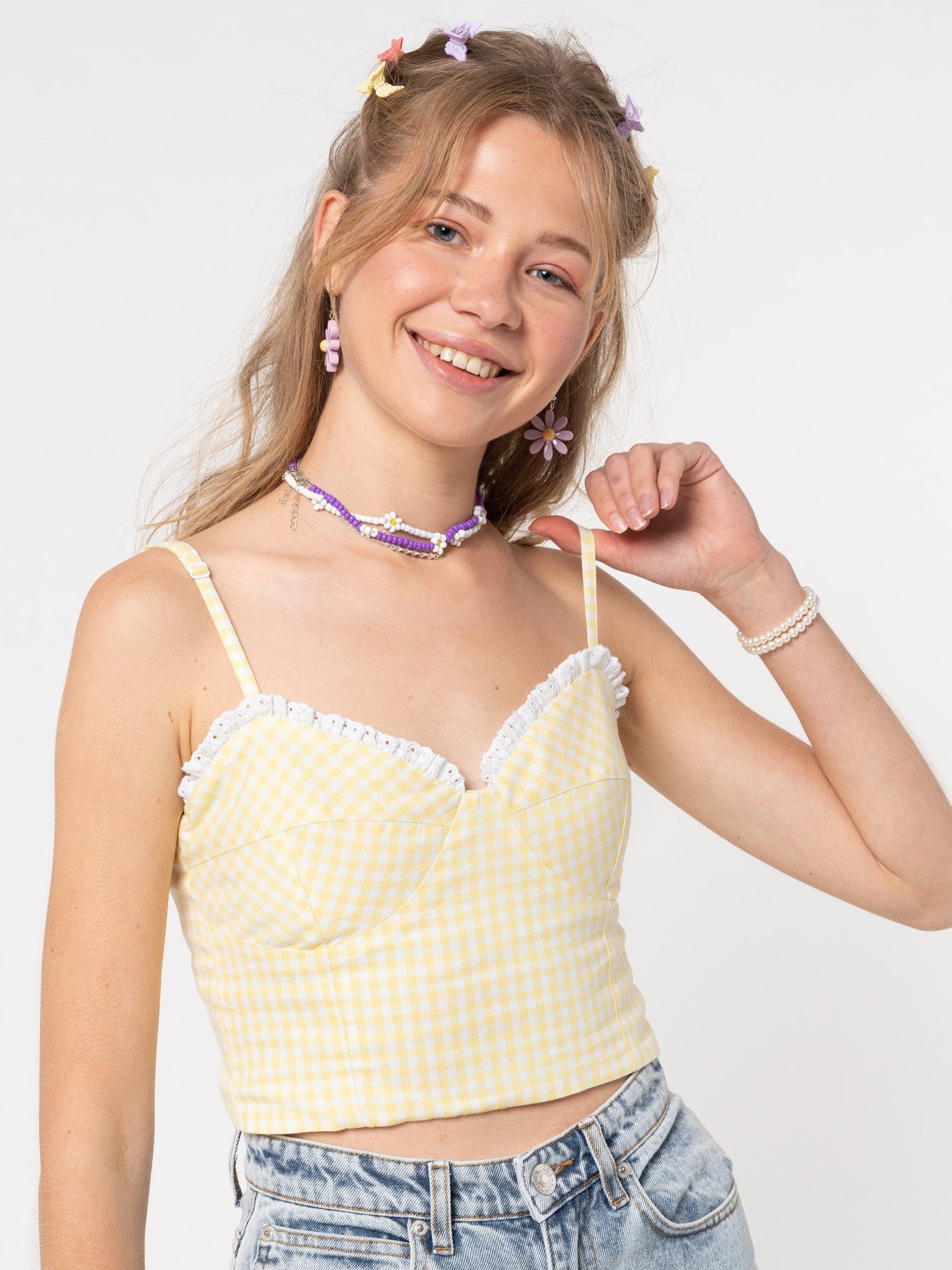 Maisie Yellow Gingham Frill Corset Top - Minga London